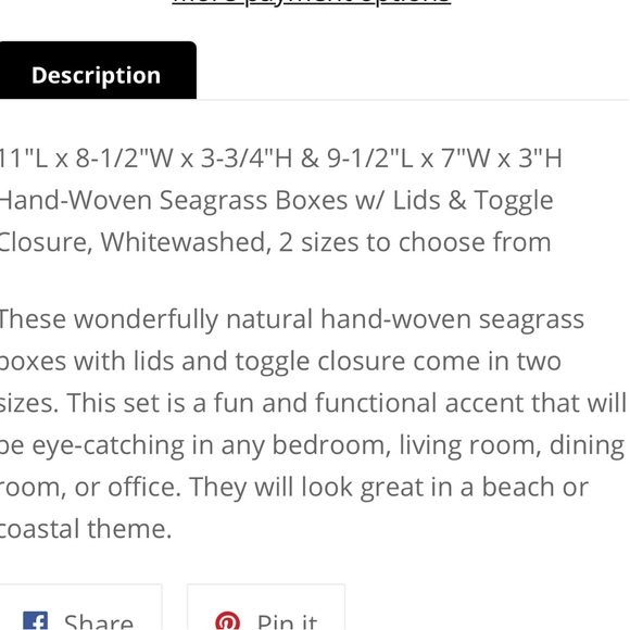 CREATIVE CO-OP NWT 2pc hand woven seagrass boxes w/ lids & toggle closure - Picture 5 of 6